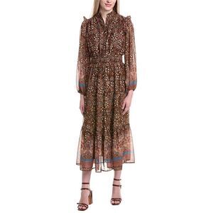 Fate Womens  Print Midi Dress, Brown
